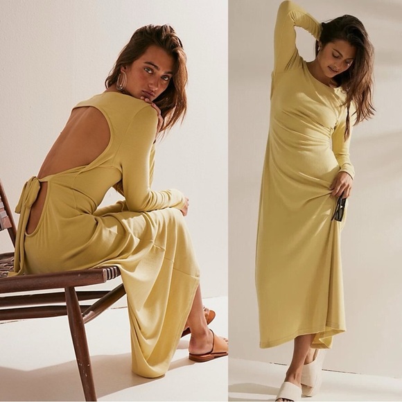 Free People FP Beach Aubre Open-Back Essential Maxi Mustard Yellow - Picture 1 of 8